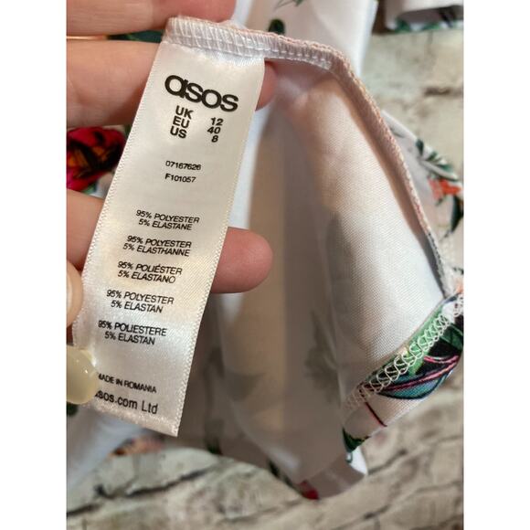 Asos Dress Womens 8 Shift Bright Florals Long Bell Sleeve Stretch Multicolor - Picture 16 of 16